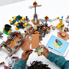 Bowser’s Mecha Hand and mast plank offer interactive obstacles in play.