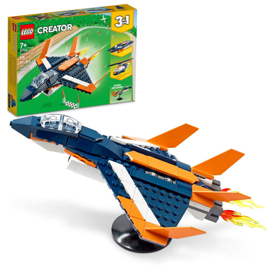 LEGO Supersonic Jet plane model with cockpit and retractable wheels for fast pretend flights