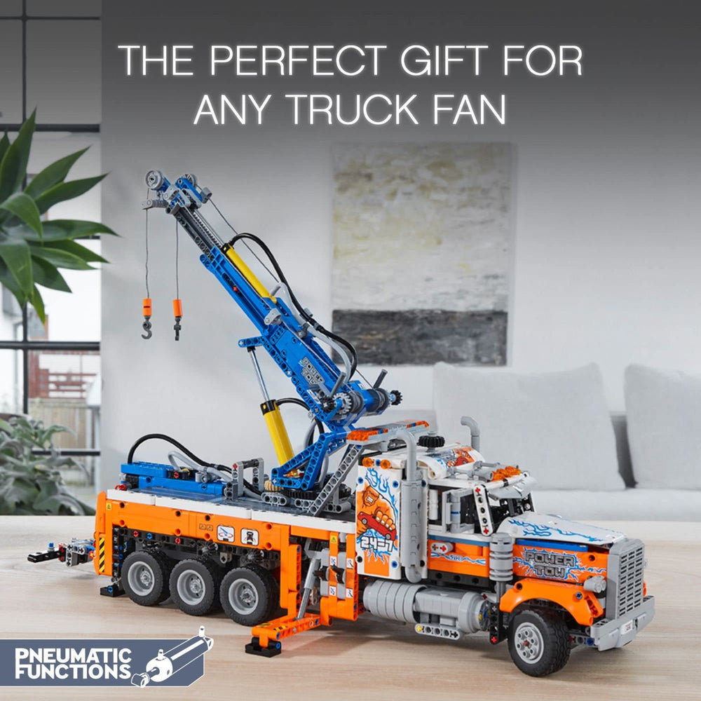 LEGO Technic 42128 crane boom extended for dynamic play scenarios.