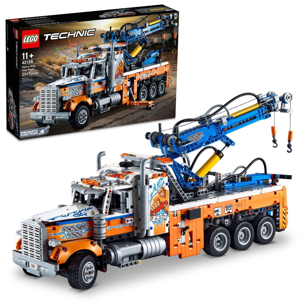 LEGO Technic 42128 front view shows detailed tow truck styling for realistic play.