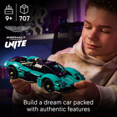 LEGO Technic Aston Martin Valkyrie teal rear view shows signature lines and stability.