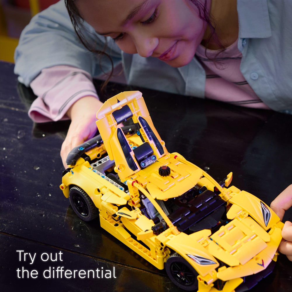 LEGO Technic Corvette Stingray steering wheel close-up for interactive play
