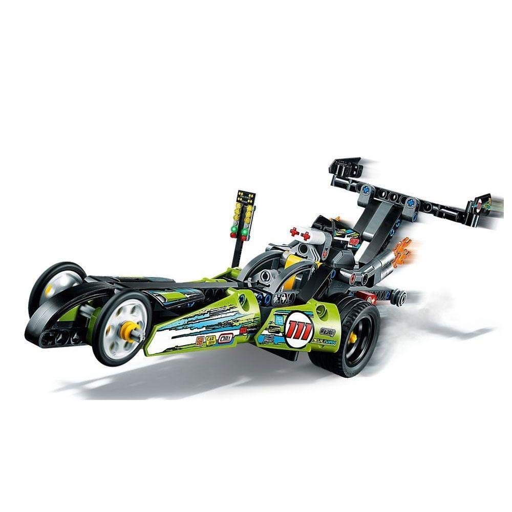 LEGO Technic Dragster pull-back car for quick race adventures.