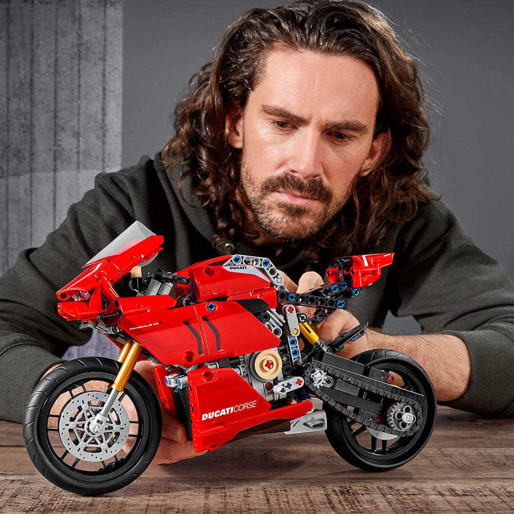 Kickstand and exhaust details complete the authentic superbike look