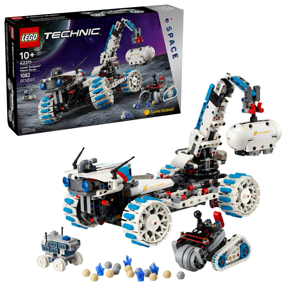 LEGO Technic Lunar Outpost Moon Rover front view shows rugged all-terrain design for space play