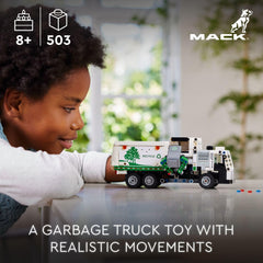 LEGO Technic Mack LR cab doors open, inviting kids to role-play driver interactions.