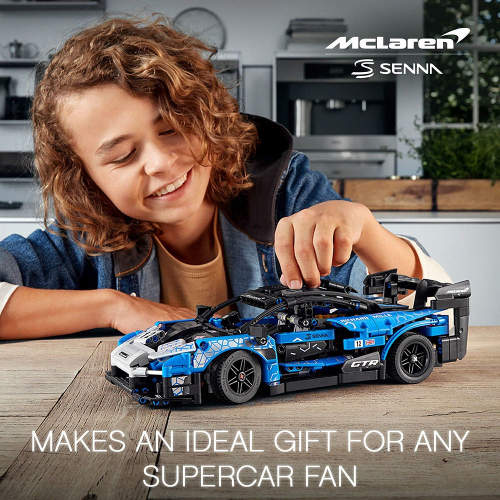 LEGO Technic McLaren Senna GTR V8 engine with moving pistons for authentic engineering feel.