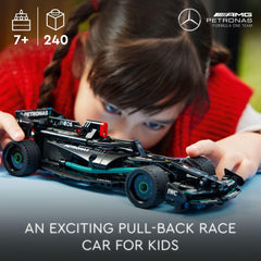 LEGO Technic Mercedes-AMG F1 W14 E pull-back car side view with authentic livery