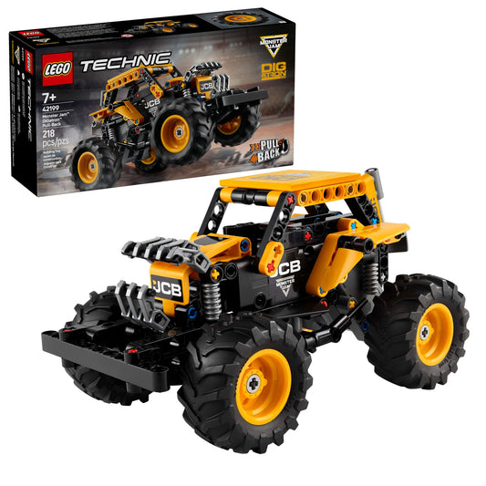 LEGO Technic Monster Jam DIGatron pull-back truck front view for fast stunt play.