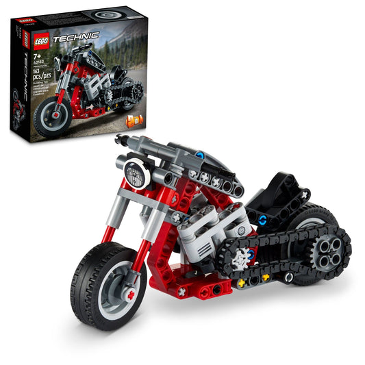 LEGO Technic motorcycle 42132 front view showing chopper styling for imaginative play