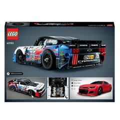 LEGO Technic NASCAR Camaro ZL1 model with open bonnet emphasizes realistic engine details.