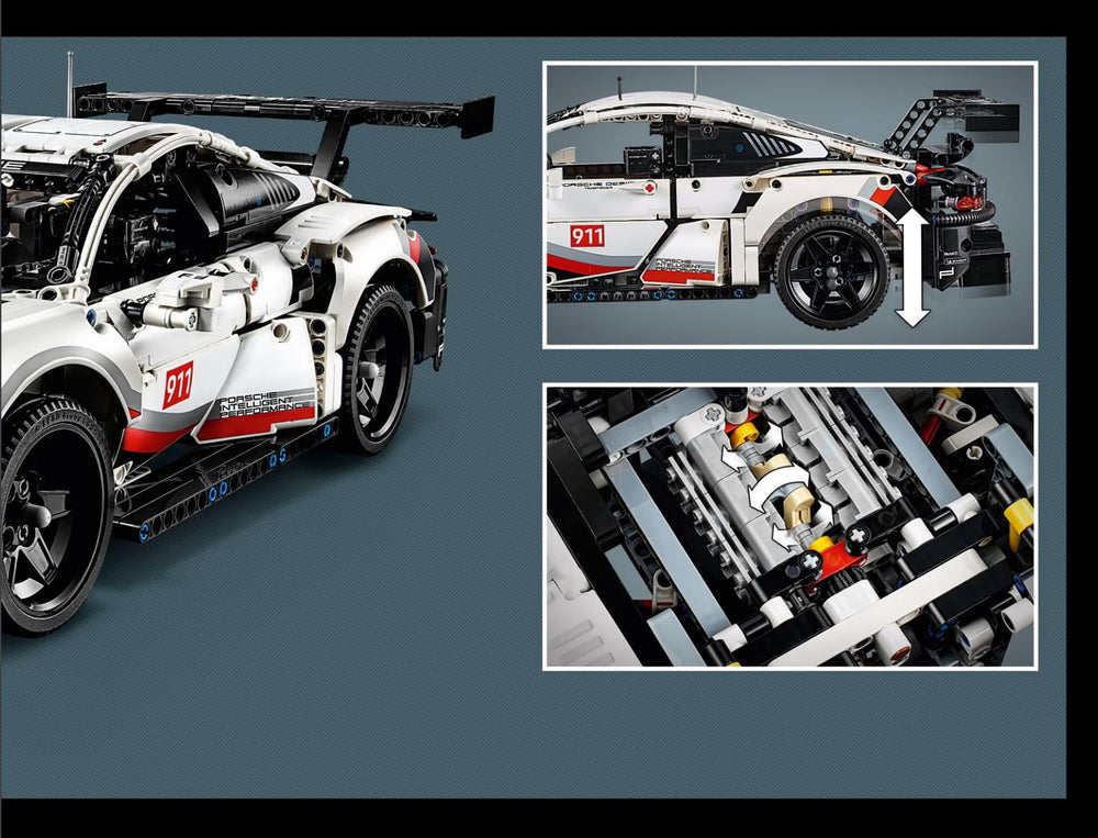 LEGO Technic Porsche 911 RSR engine with moving pistons feature