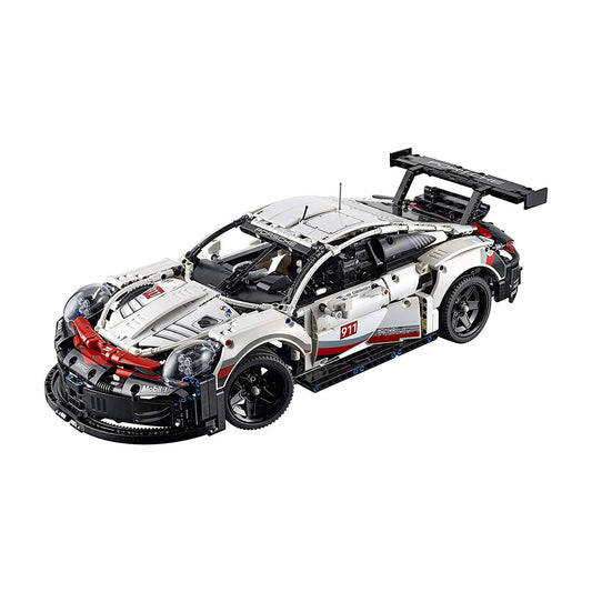 LEGO Technic Porsche 911 RSR front view highlighting aerodynamic styling for display