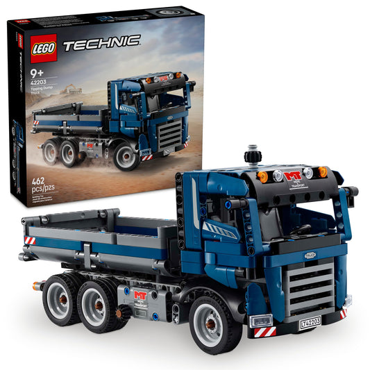 LEGO Technic tipping dump truck front view, ideal for construction play and imaginative storytelling