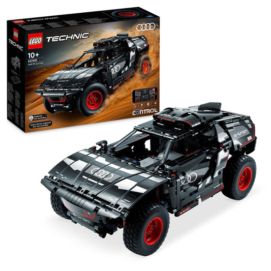 LEGO Technic Audi RS Q e-tron 42160 front view showing authentic rally styling for builders