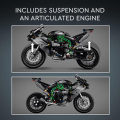 LEGO Technic Kawasaki Ninja H2R kickstand display-ready pose for showcase