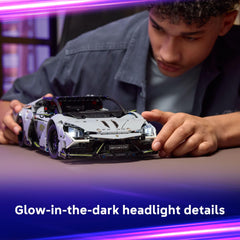 LEGO Technic Lamborghini Revuelto rechargeable battery powers motor and lights.