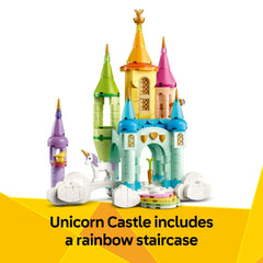 LEGO unicorn ship with rainbow sail shown for imaginative voyages