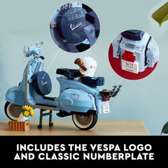 LEGO Vespa 125 logo and license plate add authentic vintage charm.
