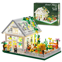 LEGPS YYDS Flower House with LED light illuminates cozy nighttime displays.