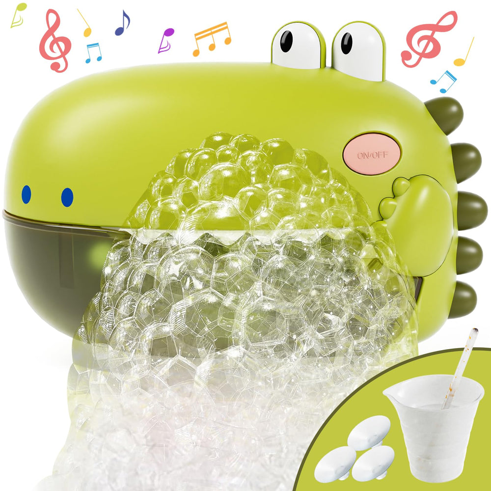 Lehoo Castle bubble machine creates playful bath bubbles with the dinosaur toy.