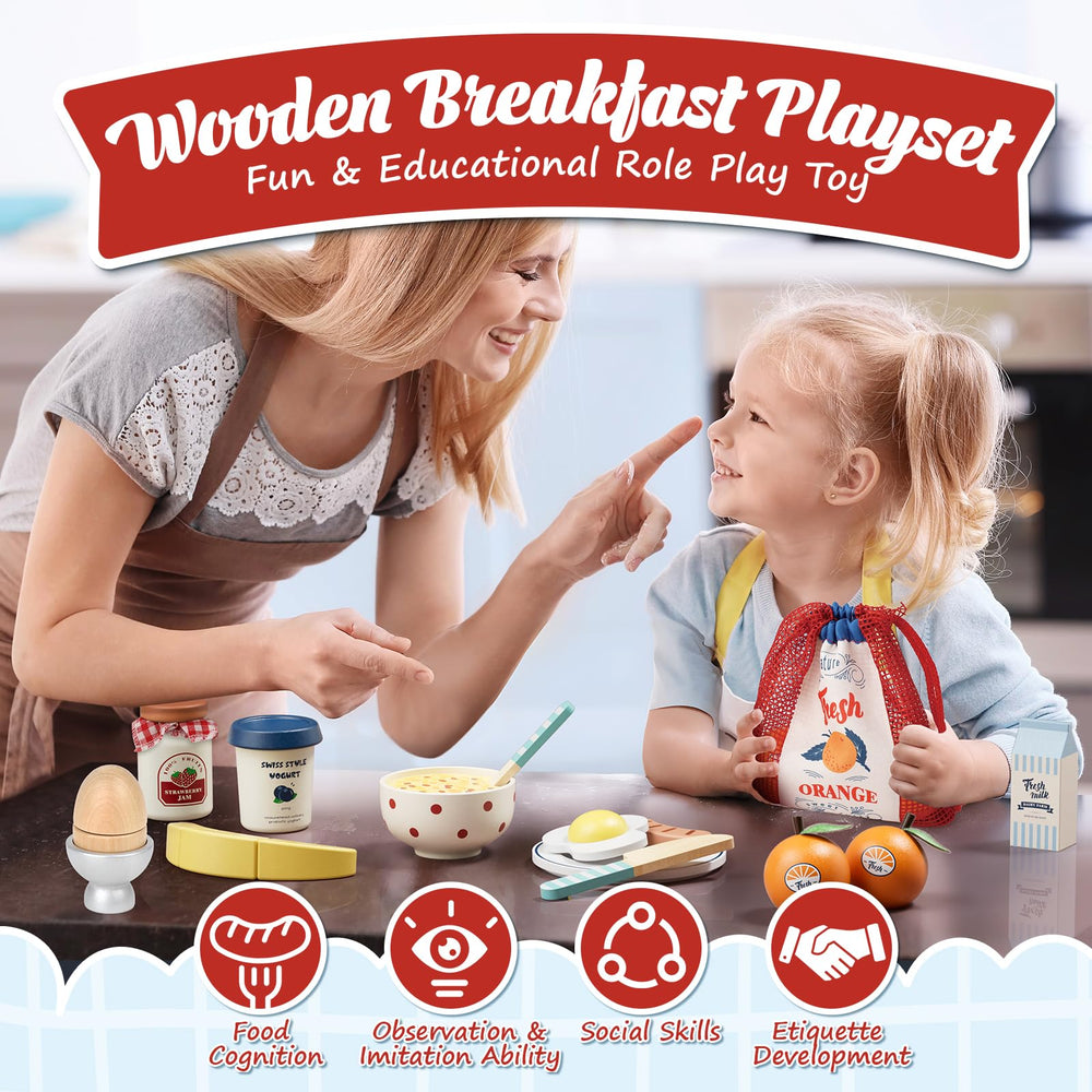Lehoo Castle wooden egg and toast set for realistic kitchen pretend play