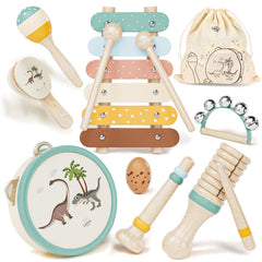 Lehoo Castle dinosaur-themed instrument set enriches preschool play with adventurous rhythm exploration.
