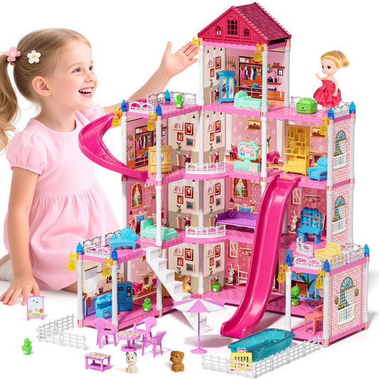 Lehoo Castle Dreamhome front view with lights for nighttime play