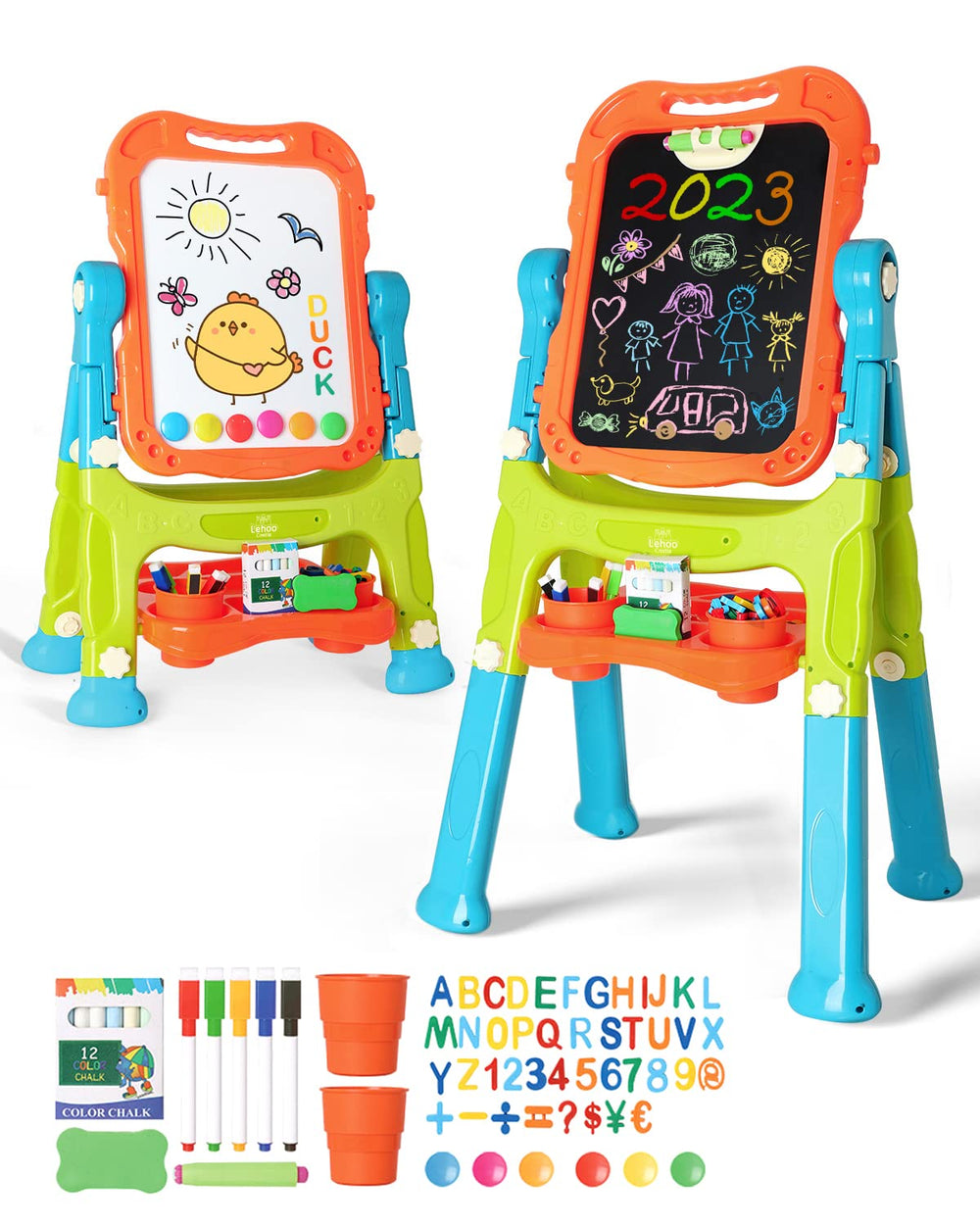 Lehoo Castle easel with 4-in-1 double-sided board for shared drawing and learning.