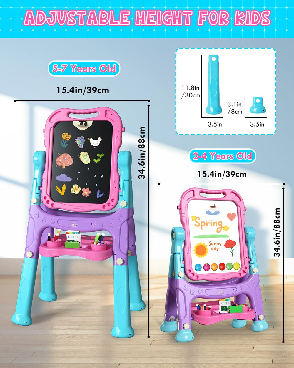 Lehoo Castle easel height adjustable from 26.8 to 34.6 inches to grow with kids