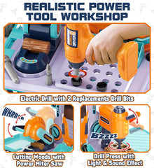Lehoo Castle electric drill action with flashing lights enhances pretend construction fun.