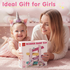 Lehoo Castle unicorn ramp toy shown as a screen-free activity for toddlers
