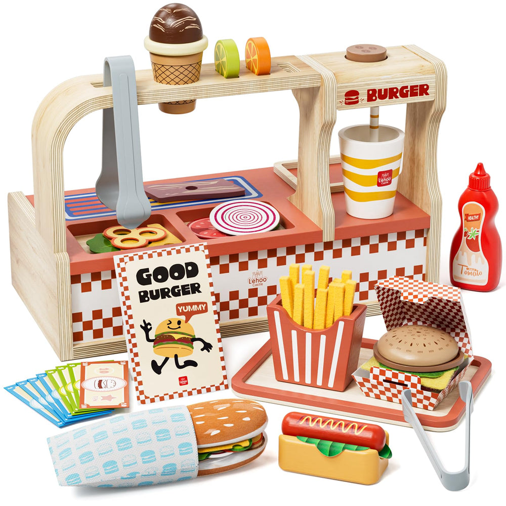 Lehoo Castle hamburger counter playset fuels imaginative pretend dining and early role-play