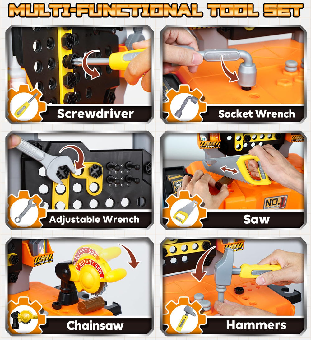 Lehoo Castle tool set includes hammer, saws, wrenches for safe creative tasks.