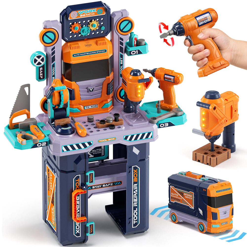 Lehoo Castle kids tool bench station with realistic features for open-ended building play.