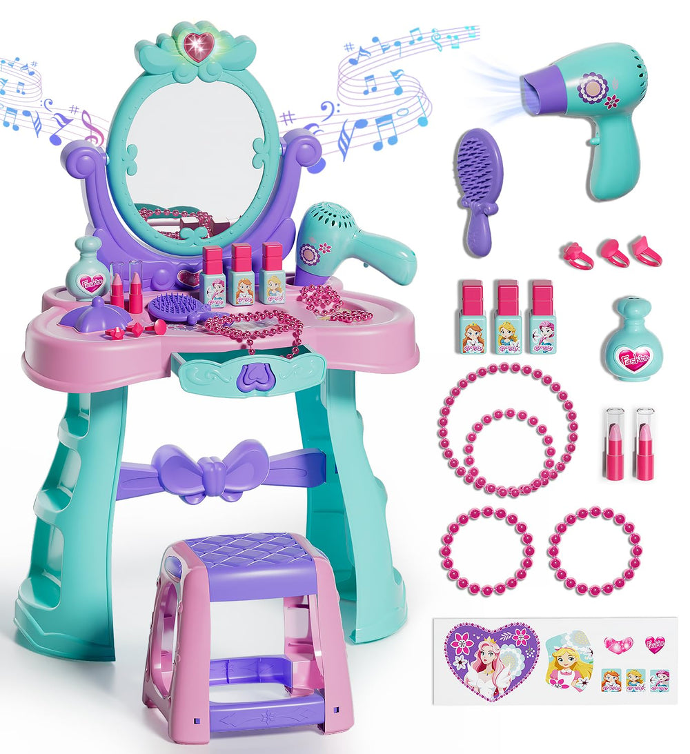 Lehoo Castle vanity table with mirror and lights for imaginative dress-up play