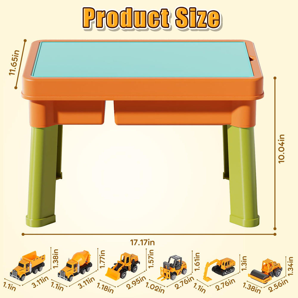 Lehoo Castle alloy trucks on the sensory table encouraging construction play.