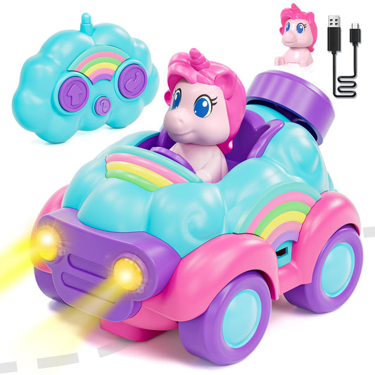 Lehoo Castle Unicorn RC Car front view, ideal for imaginative play and motor skills.