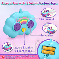 Lehoo Castle unicorn RC car with removable figures for imaginative play.