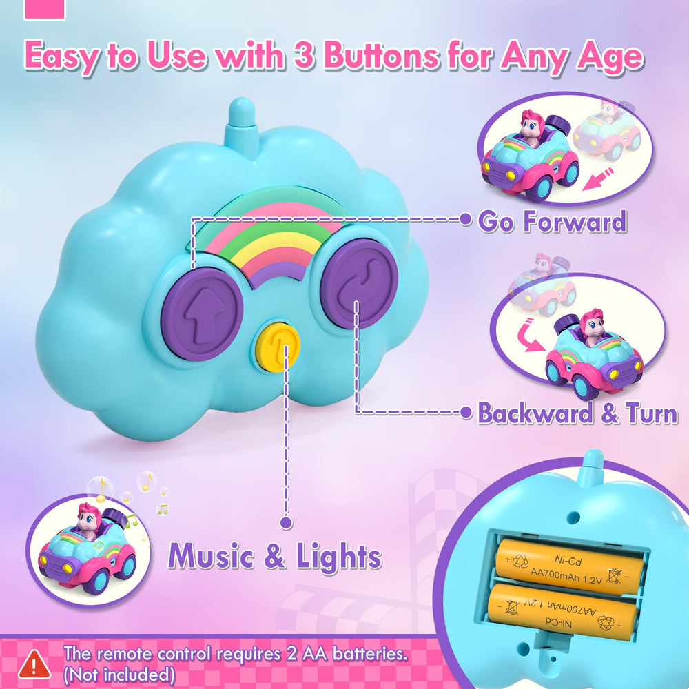 Lehoo Castle Unicorn RC Car with remote, easy steering for toddlers.
