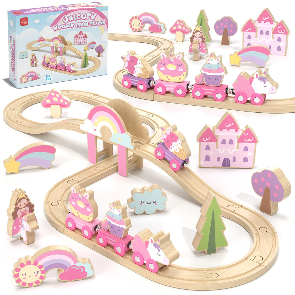 Lehoo Castle unicorn train engine in pink for imaginative play