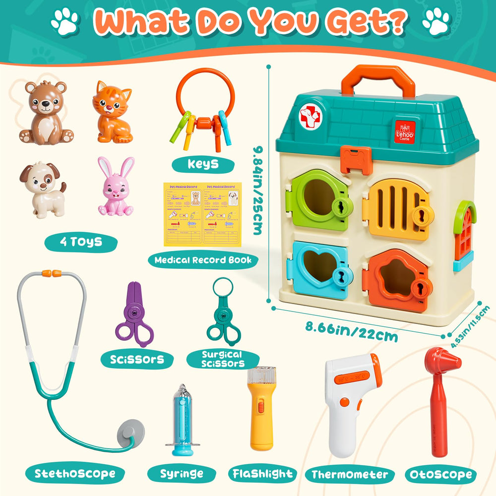 Lehoo Castle vet playset animal models invite empathetic pretend care