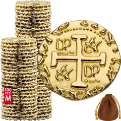 Leib Games pirate coins in gold for treasure-themed decor and party ambiance.