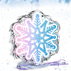 Leitee Snowflake Pinata with blue decor, ideal winter party centerpiece.