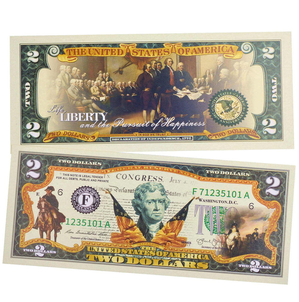 LEKA NEIL Declaration of Independence 2-dollar bill close-up highlights historic design
