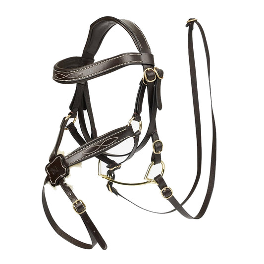 LeMieux Hobby Horse Grackle Bridle in brown leather for pretend tack.