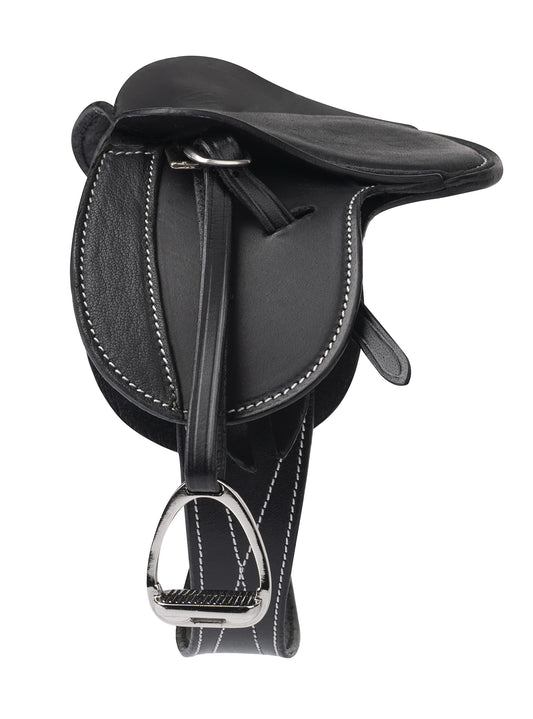 LeMieux Toy Pony Saddle in black fine grain leather, durable finish for learning tack handling