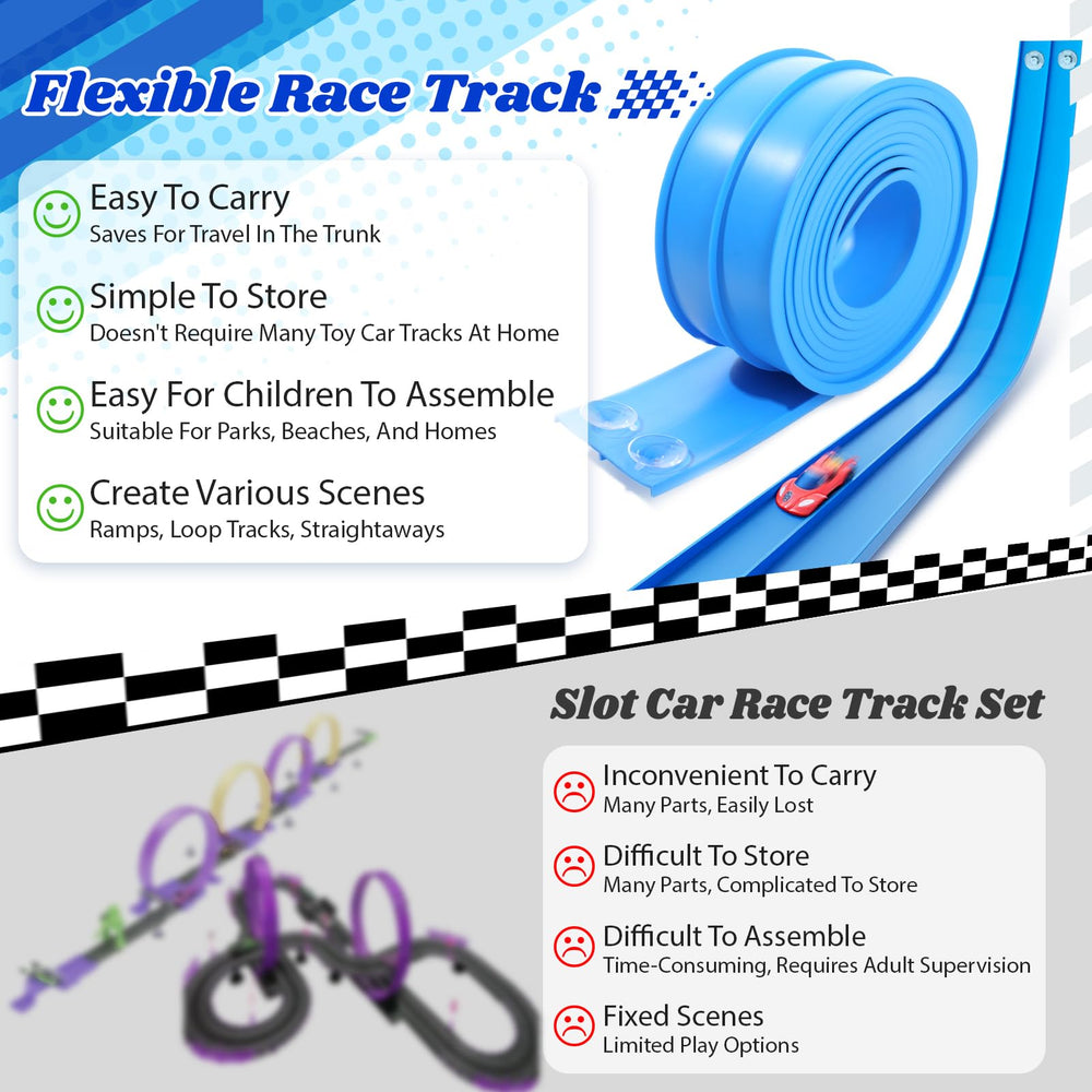 Lemostaar bendable track design enables loops and curves for creative layouts.