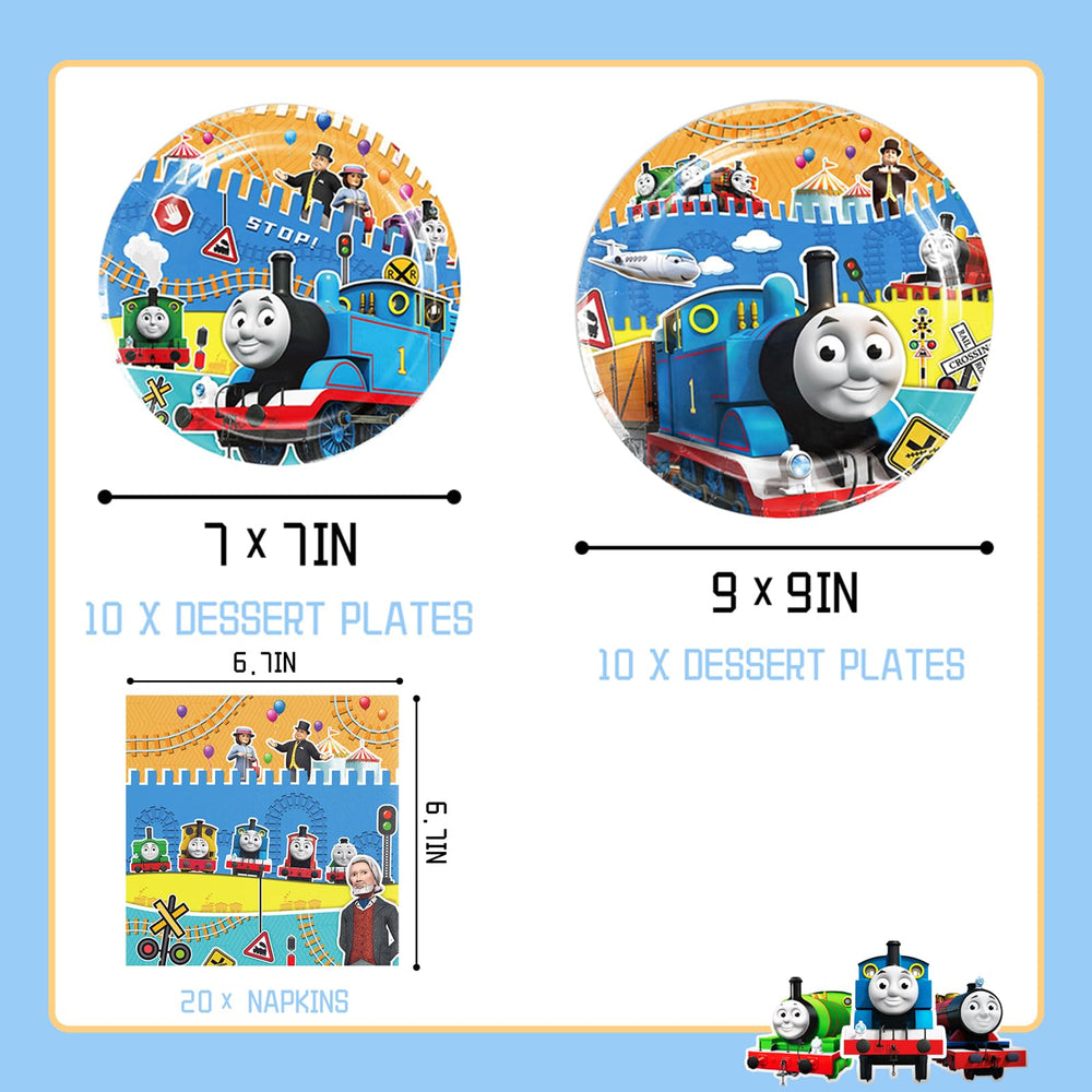 Lenglet Train Friends tablecloths create festive, spill-resistant dining at kids' train-themed parties.