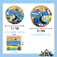 Lenglet Train Friends tablecloths create festive, spill-resistant dining at kids' train-themed parties.